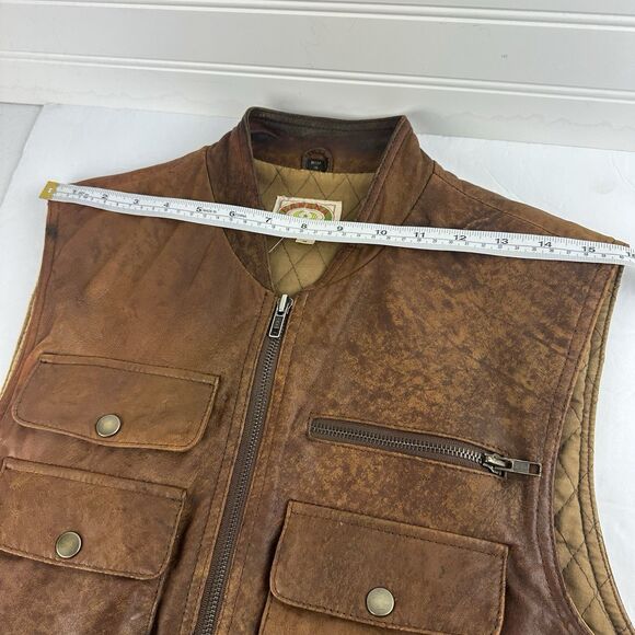 VTG Banana Republic Leather Safari Photo Vest Cotton Quilted Liner Men’s Size S - Picture 6 of 16